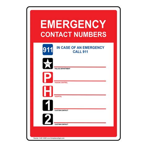 Emergency Contact Numbers 911 Sign, 10x7 Inch Aluminum For, 46% OFF