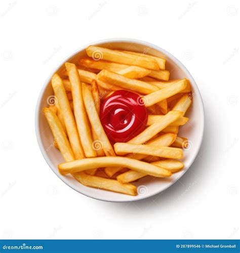 French Fries With Ketchup Top View Isolated On White Created With