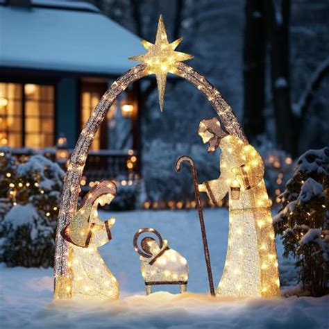 Nativity Scene Outdoor Large, 5FT Lighted Christmas Outdoor Nativity ...