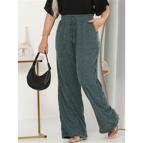 Calça Feminina Pantalona Wide Leg Lanzinha Lã Plush moletinho Cintura