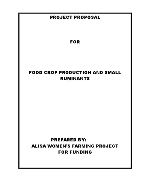 Doc Project Proposal For Food Crop Production And Small Ruminants Prepared By Alisa Women S