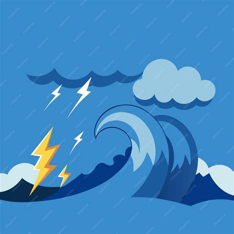 A Drawing Of A Storm Wave And Lightning Premium Ai Generated Vector