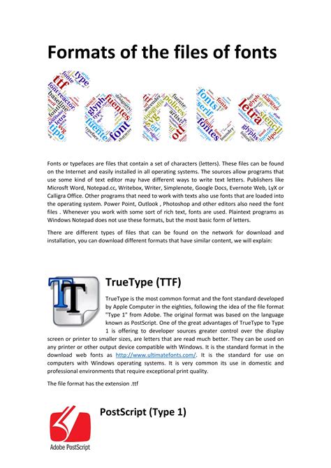 Font File Formats Truetype Ttf Postscript Y Opentype Otf Pdf