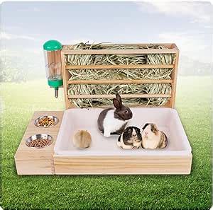 Mogoulua In Hay Rack Rabbit Wooden Feeder Hay Rabbit With Cat