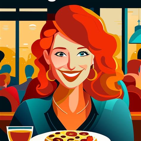 Premium Vector Smiling Lady With Red Hair Sitting At A Restaurant