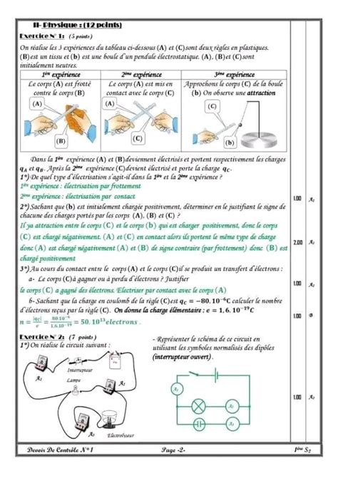 1ère année secondaire Physique 1ère année devoir de synthese n 1