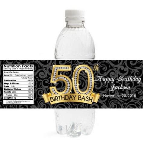 Adult Birthday Water Bottle Labels Diamond 50th Birthday