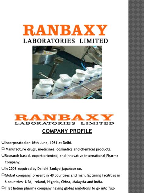 Ranbaxy Presentation | PDF | Fine Chemical | Pharmaceutical Industry