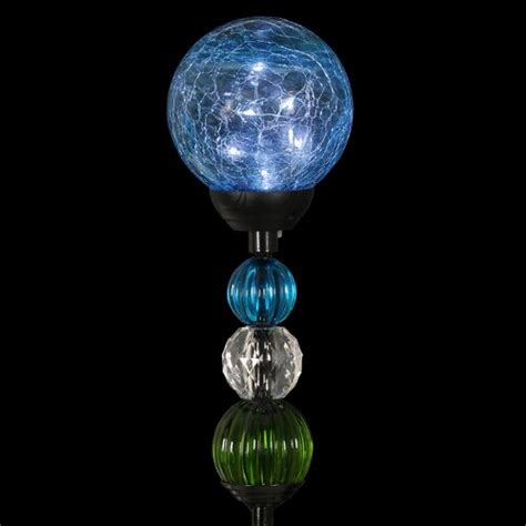 Exhart Solar Crackle Glass Ball Garden Stake With Six LED Lights And