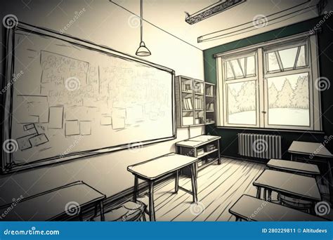 Empty Classroom with Whiteboard, Ready To Be Filled with Students Notes and Drawings Stock ...