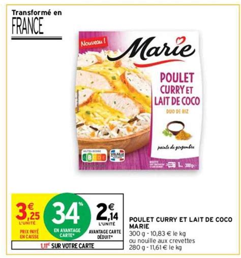 Promo Poulet Curry Et Lait De Coco Marie Chez Intermarché Icatalogue Fr