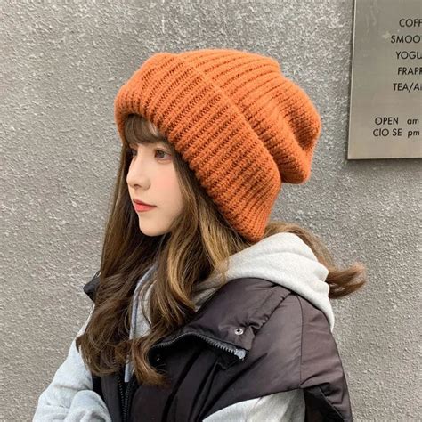 Winter Knitted Hat Women Korean Fashion Solid Outdoor Warm Beanies All