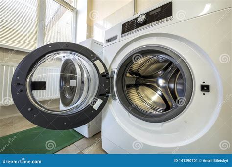 Close Up Detail Of Modern Washing Machine Interior With Open Door