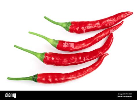 Red Hot Chili Peppers Isolated On White Background Top View Flat Lay Pattern Stock Photo Alamy