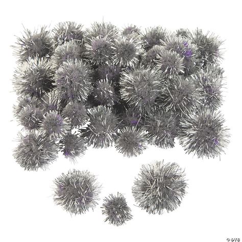 Silver Tinsel Pom Poms 100 Pc Discontinued