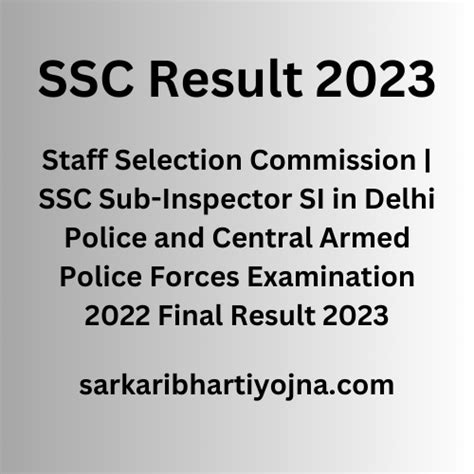 Ssc Result Staff Selection Commission Ssc Sub Inspector Si In