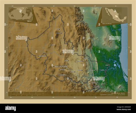 San Luis Potosi State Of Mexico Colored Elevation Map With Lakes And