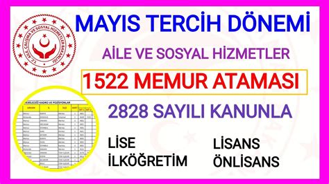 MAYIS TERCİH DÖNEMİ AİLE VE SOSYAL HİZMETLER BAKANLIĞI 1 522 MEMUR