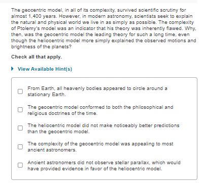 Solved The Geocentric Model In All Of Its Complexity Chegg