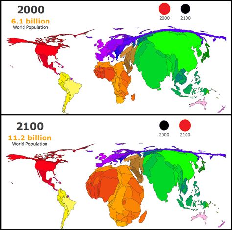 year 2100 world population cartogram : r/MapPorn