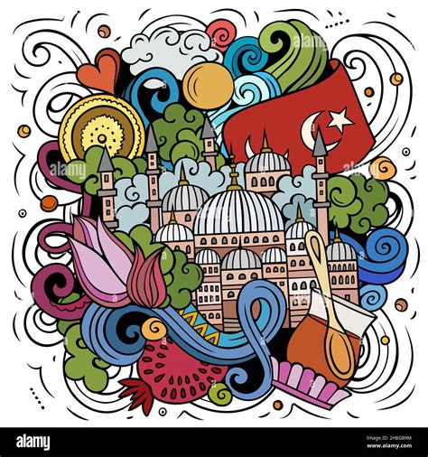 Istanbul Cartoon Vector Doodle Illustration Colorful Detailed