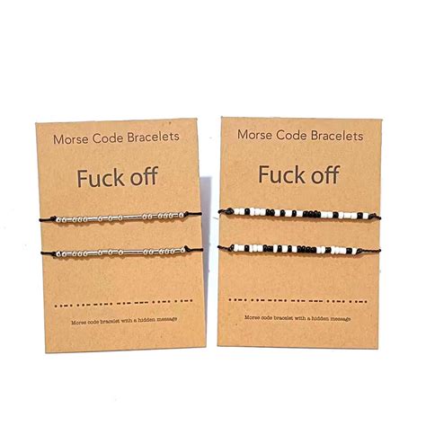 Fuck Off Morse Cord Bracelet Stainless Steel Glass Beads Bracelet Woven Adjustable Friends