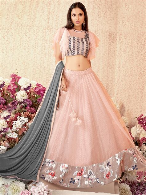 Pink Net Floral Print Border Lehenga Choli With Designer Blouse Lehenga Choli Party Wear