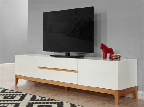 Meuble Tv Sedna Portes Tiroirs Ch Ne Massif Mdf Laqu Blanc