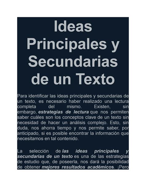 Cuales Son Las Ideas Principales Y Secundarias De Un Texto Printable Templates Free