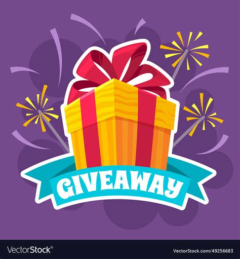 Giveaway winner poster gift box ribbon Royalty Free Vector