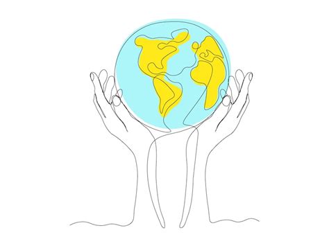 Premium Vector Abstract Planet Earth In Hands Continuous Single Line Art Drawing Sketch