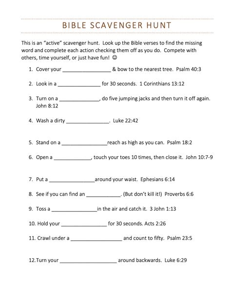 Books Of The Bible Scavenger Hunt