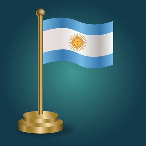 Argentina National Flag On Golden Pole On Gradation Isolated Dark