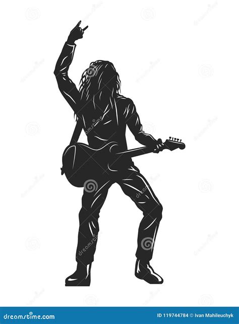 Vintage Monochrome Rock Musician Silhouette Stock Vector - Illustration of musical, isolated ...