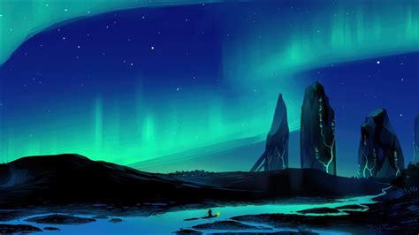 Night Sky Aurora Borealis Northern Lights Beautiful Digital Art