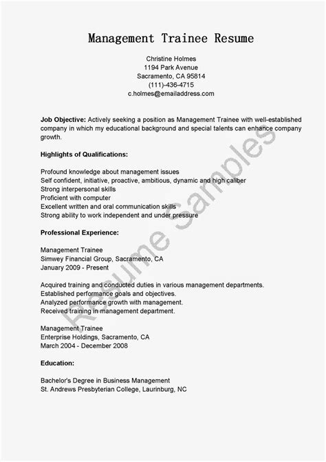 Resume Samples Management Trainee Resume Sample