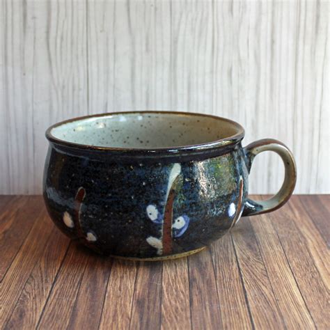 Vintage Otagiri Pussywillow Soup Mug Bowl With Handle Blue Stoneware