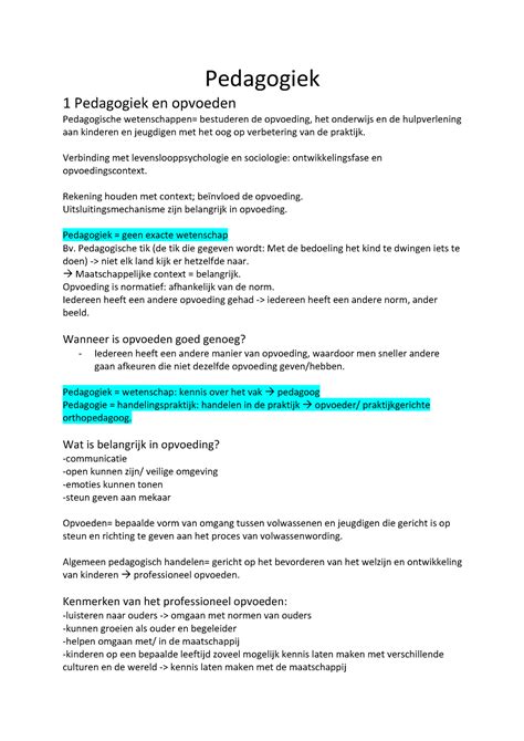 Pedagogiek Samenvatting Pedagogiek 1 Pedagogiek En Opvoeden