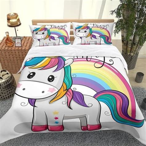 Ensemble Housse De Couette X Cm Licorne Arc En Ciel Avec Taies D