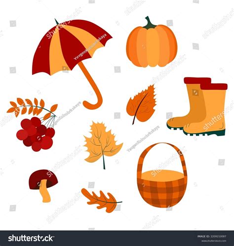 Set Autumn Elements Flat Style Vector Stock Vector Royalty Free