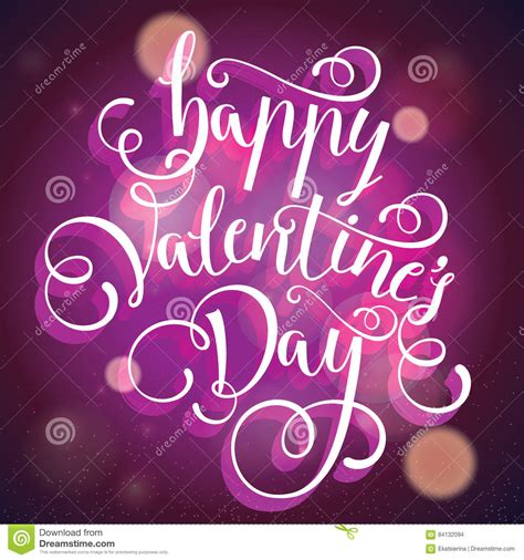 Lettering By Hand Happy Valentines Day Greeting Card Background Stock