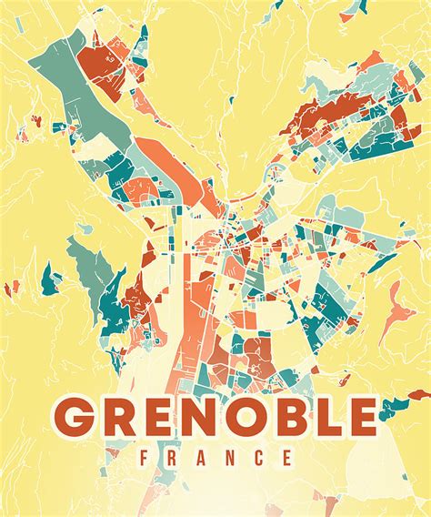 Grenoble France Map Digital Art By Alexandru Chirila Fine Art America