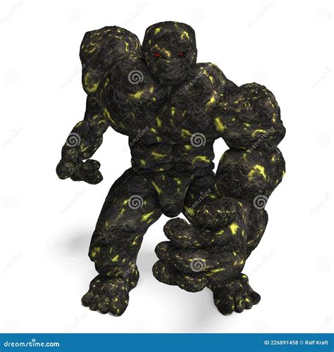 D Illustration Of An Isolated Giant Fantasy Lava Golem Creature Stock