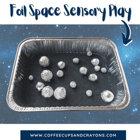 4 Space Themed Sensory Bins With 1 Foil Tray Coffee Cups And Crayons