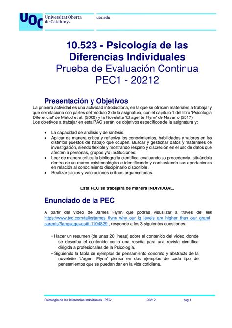 Pec Enunciado Soluci N Psicolog A De Las Diferencias