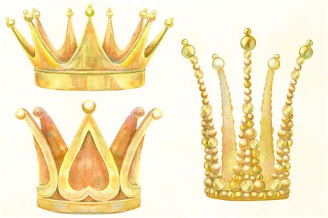 Watercolor Golden Crowns Big Set By Watercolor Fantasies Thehungryjpeg