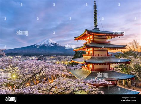 Mt Fuji And Temple Pagoda In Fujiyoshida Japan Stock Photo Alamy