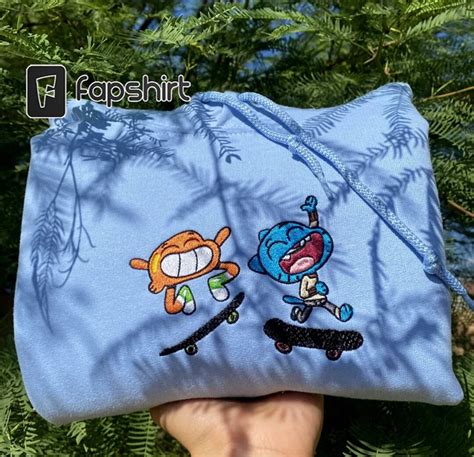 Gumball And Darwin Skateboard Embroidered Sweaters Custom Etsy