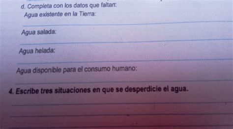 D Completa Con Los Datos Que Faltan Agua Existente En La Tierra Agua