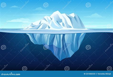 Cartoon Iceberg Growler Floating In Ocean Underwater Part Of The